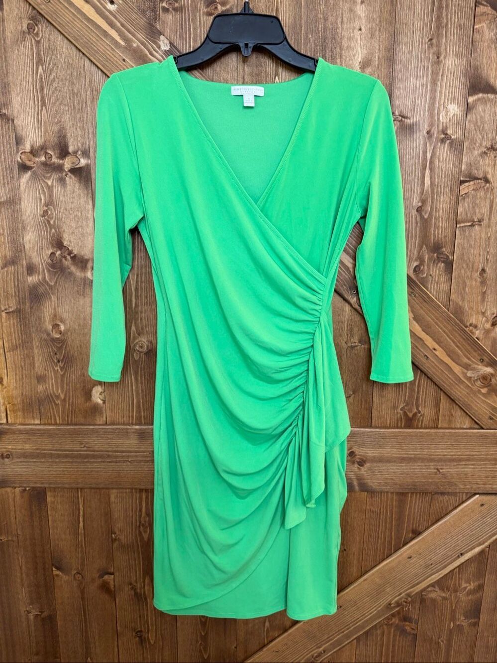 New York & Company Stretch Women’s XS Green Ruched Faux Wrap Dress (9445)
